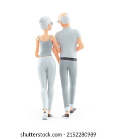 3d Senior Couple Walking Away, Illustration Isolated On White Background