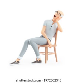 3d Senior Man Sleeping On Chair, Illustration Isolated On White Background