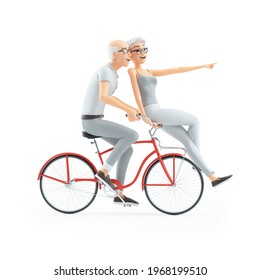 3d senior man and woman riding on bike together, illustration isolated on white background - Powered by Shutterstock