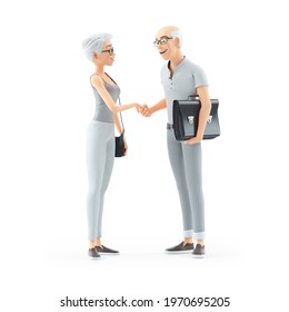 3d senior man and woman shaking hands, illustration isolated on white background - Powered by Shutterstock