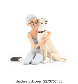 3d senior woman hugging her dog on the floor, illustration isolated on white background - Powered by Shutterstock