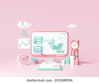 3D SEO Optimization, web analytics and seo marketing concept. 3d render illustration