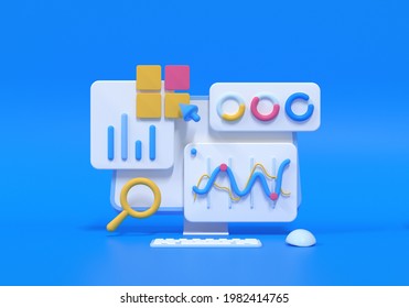 3D SEO Optimization, web analytics and seo marketing concept. 3d render illustration