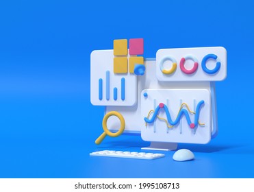 3D SEO Optimization, web analytics and seo marketing concept. 3d render illustration