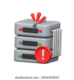 3D server stack with red warning symbol showing network failure