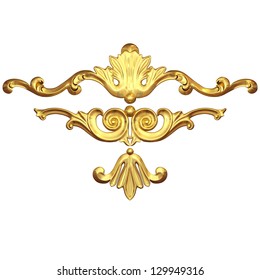 3d set of an ancient gold  ornament on a white background