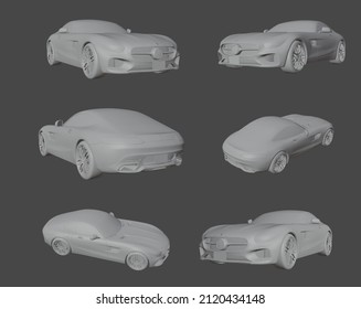 3d Set Of Car Render From Different Angles For Vfx, Animation Movie And Video Game Projects