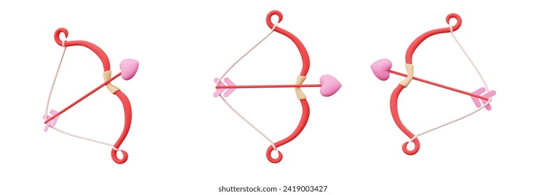 3D Set Cupid Bow and Arrow Love. A bow with an arrow and a heart, Valentine's Day Concept theme design