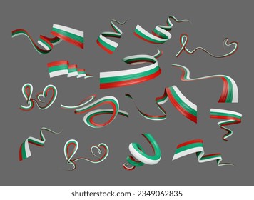 3d Set Of Different Style Of Bulgaria Flags Waving Ribbon Flags On Grey Background 3d Illustration - Powered by Shutterstock