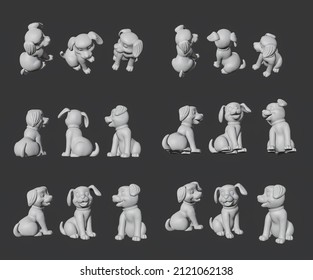 3d Set Of Dog Rendered From Different Angles For Vfx, Animation Movie And Video Game Projects