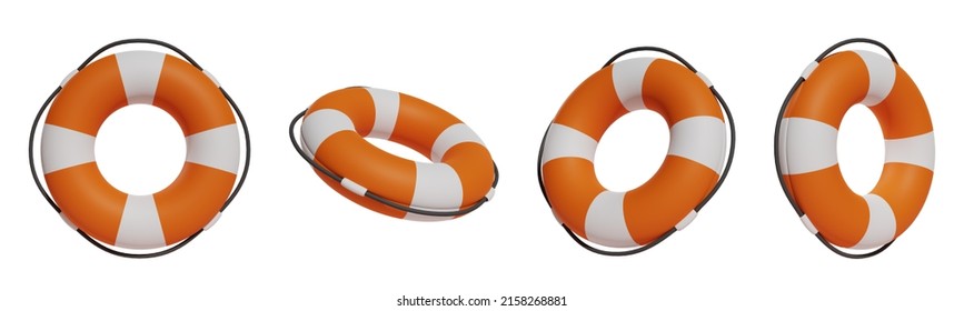 3d set of lifebuoy. beach lifesaver 3d illustration.
