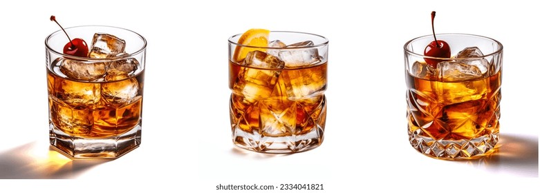 3D set of Old fashioned cocktails, isolated on white background - Powered by Shutterstock