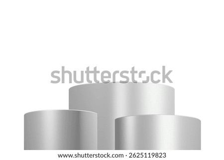 3D Set of Three Premium Silver Podiums from a Slightly Low Center Angle
