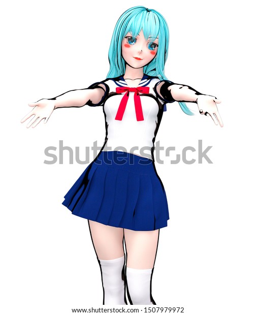 3d Sexy Anime Doll Japanese Schoolgirl Stock Illustration 1507979972