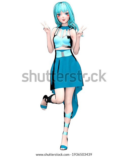 3d Sexy Anime Doll Japanese Big Stock Illustration 1936503439