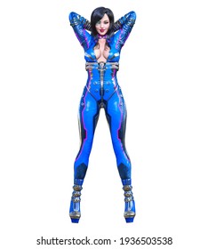 3D Sexy Anime Secret Agent Woman.Futuristic Extravagant Latex Spy Clothing.Comic Cosplay Hero.Cartoon, Comics, Manga Illustration.Conceptual Fashion Art Render.