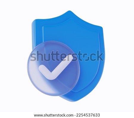 3d shield with check mark icon illustration , security symbol with glass morphism style
