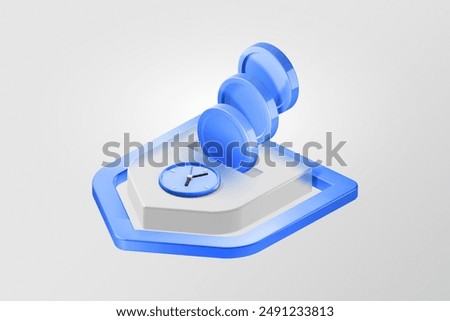 3d shield with coin stacks and clock, long-term money-saving and safe money storage concept