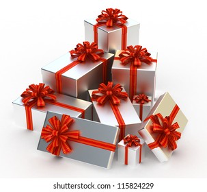 3d Silver Gift Christmas Boxes Isolated Stock Illustration 115824229