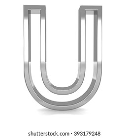 3d Silver Metal Frame Letter U Rendering With Metallic Empty Line Shiny Alphabet