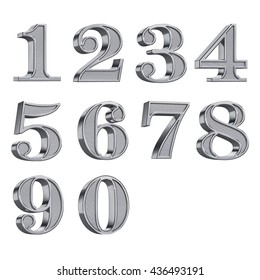 3d Silver Numbers Numerals 09 Isolated Stock Illustration 436493191 ...