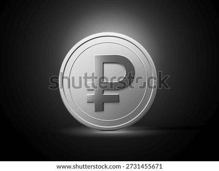 3d Silver Shiny Rounded Russian Ruble Coin Isolated On dark Background 3d Illustration