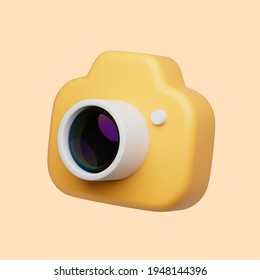 3d simple camera with lens on pastel orange background with clear shadow. Isolated hight quality 3d illustration. 3d render colorfull icon.