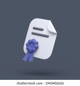 3d simple certificate or diploma icon with blue stamp and bent corner on grey pastel background. Hight quality 3d illustration or render. - Powered by Shutterstock