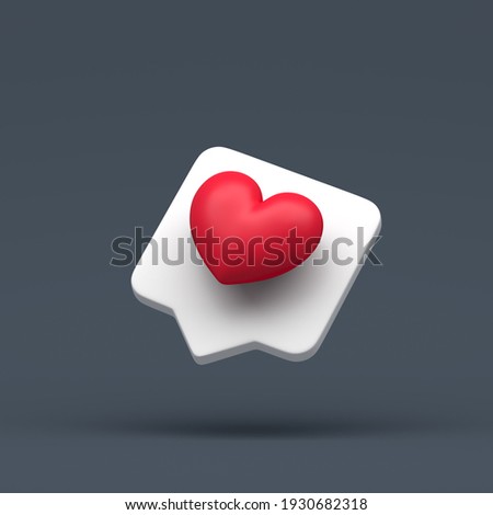 3d simple like notification on grey pastel background with clear shadow. Hight quality 3d illustration. 3d render new message love or like.