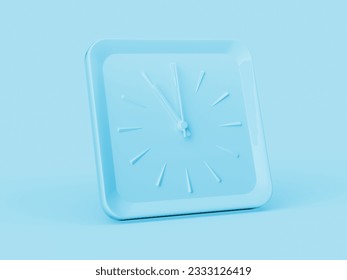 3d Simple Soft Blue Square Wall Clock 11 O'Clock Eleven O'Clock Soft Blue Background 3d illustration