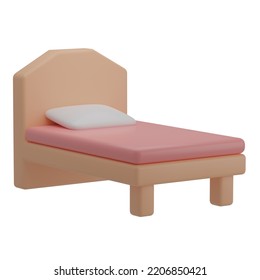 3D Single Bed Icon Illustration Render