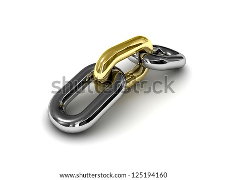 3D single chain link isolated on white background