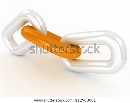 3d Single chain link on white background