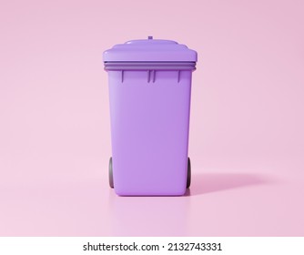 3D single trash purple on pink background. environmental conservation concept. garbage, opy space, cartoon minimal. 3d rendering illustration