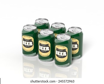 3D Six Pack Collection Of Beer Cans Isolated On White 