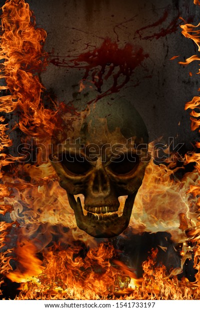 3d Skulls Burning Fire Flames Halloween Stock Illustration 1541733197 ...