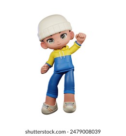 3d Small Boy with a Hat and Blue Pants Giving Congrats Pose - Powered by Shutterstock