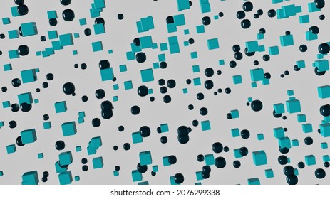 3d Small Cubes And Spheres Fintech Investment Abstract Background. 3d Render Copy Space Template For Advertising, Marketing, Tech Company, Business, Corporations.