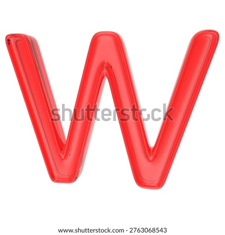 3D small lowercase letter w made of red glass isolated on white background