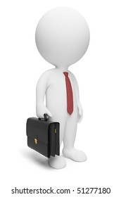 3d small people - businessman with a portfolio and a tie. 3d image. Isolated white background.