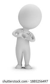 3d small people - heart shaped hands. 3d image. White background.