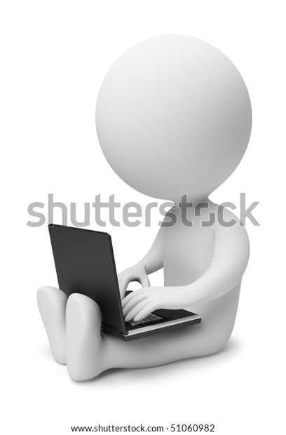 3dの小人がノートパソコンで作業しています 3d画像 白い背景 のイラスト素材