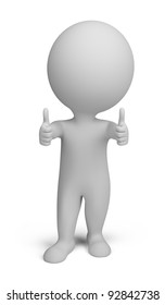 3d small person - double thumbs up. 3d image. Isolated white background.
