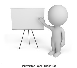 3d small person with empty board. 3d image. Isolated white background.