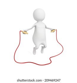3d small person jumping through a skipping rope. sports concept 3d render illustration