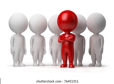 3d small person the leader of a team allocated with red colour. 3d image. Isolated white background.
