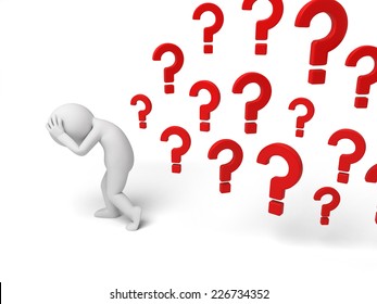 3d Small Person Thinking Question Marks Stock Illustration 226734352 ...