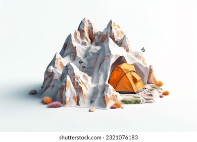 3d small tent on the mountain
