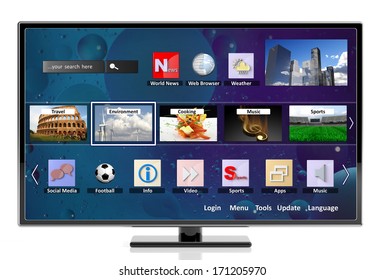 3D Smart Tv With Icons, Isolated On White Background