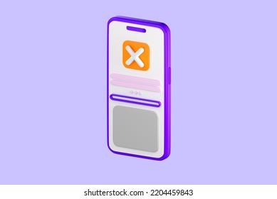 3d Smartphone Mockup With Payment Denied On It Screen. Online Banking, Money Transaction, Mobile Payments, Shopping Concept. High Quality Isolated Render